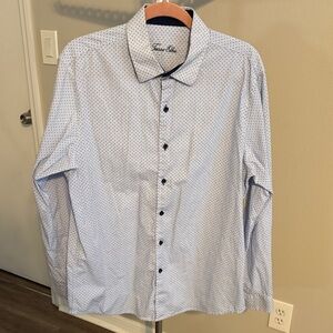 Tasso Elba Light Blue Microdot Dress Shirt with Navy Trim